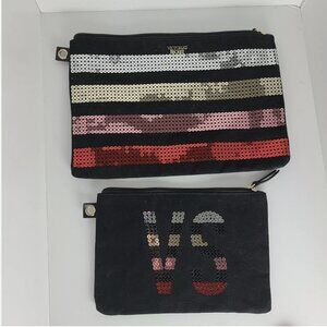 Victoria's Secret VS Rainbow Sequin Stripe Makeup Bag zip Pouch 2 piece bundle
